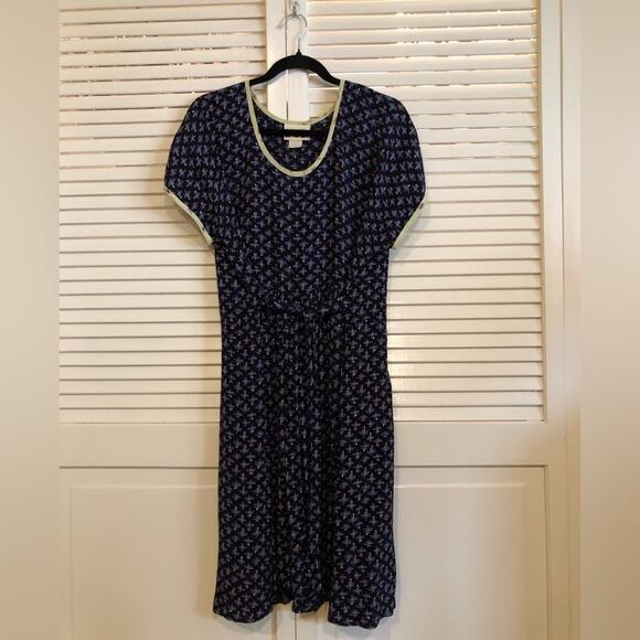 Vintage Zoe Blue Printed Belted Dress Large - Picture 2 of 7